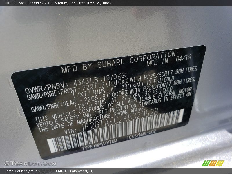 Ice Silver Metallic / Black 2019 Subaru Crosstrek 2.0i Premium