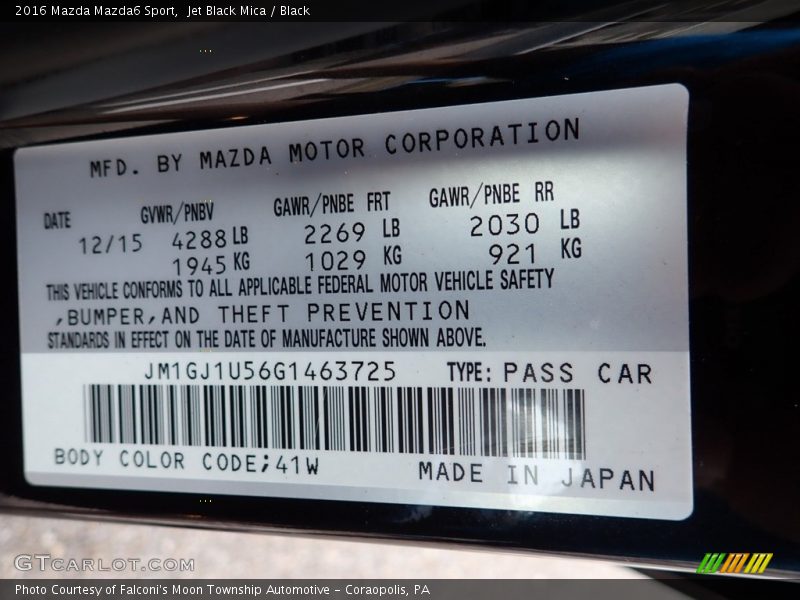 Jet Black Mica / Black 2016 Mazda Mazda6 Sport