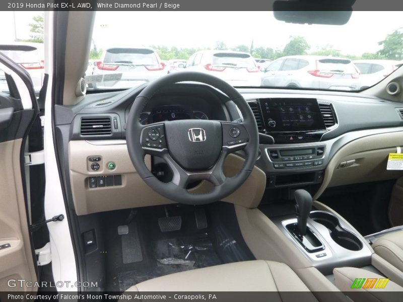 White Diamond Pearl / Beige 2019 Honda Pilot EX-L AWD