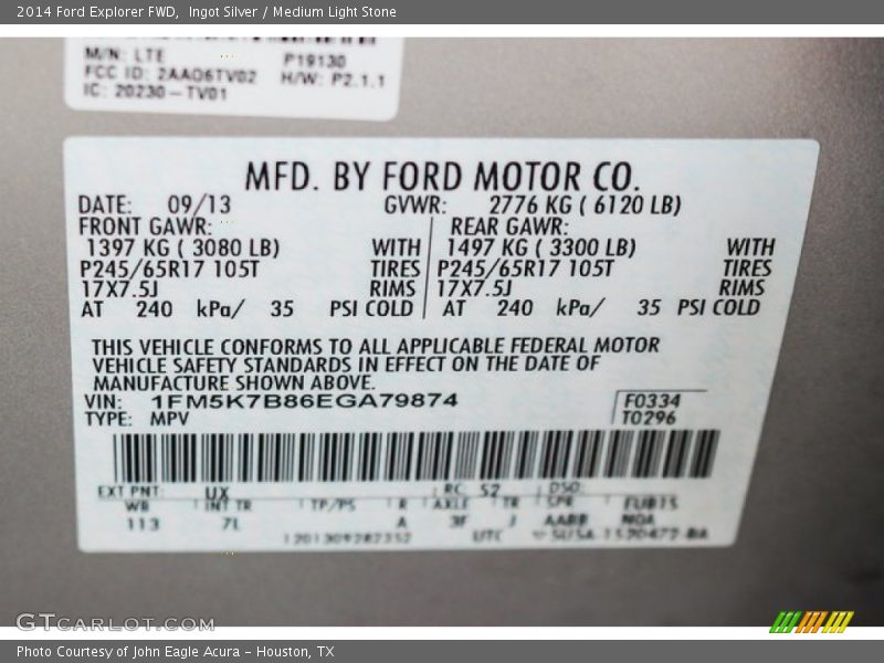 Ingot Silver / Medium Light Stone 2014 Ford Explorer FWD