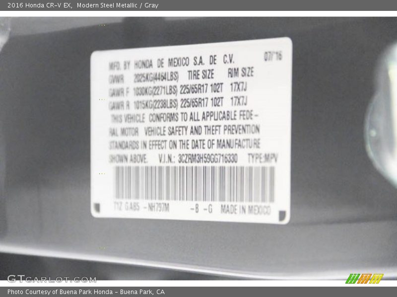 Modern Steel Metallic / Gray 2016 Honda CR-V EX