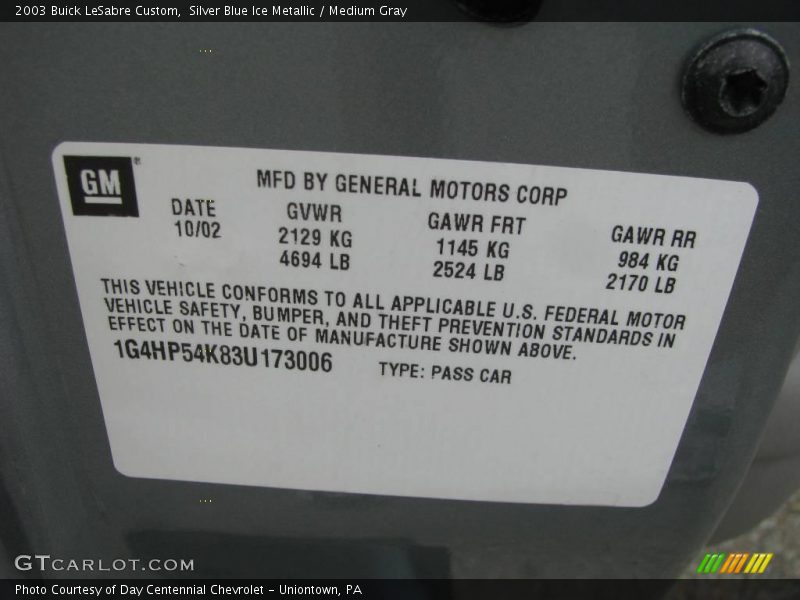 Silver Blue Ice Metallic / Medium Gray 2003 Buick LeSabre Custom