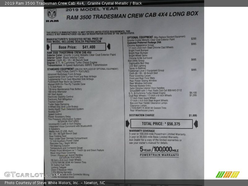  2019 3500 Tradesman Crew Cab 4x4 Window Sticker