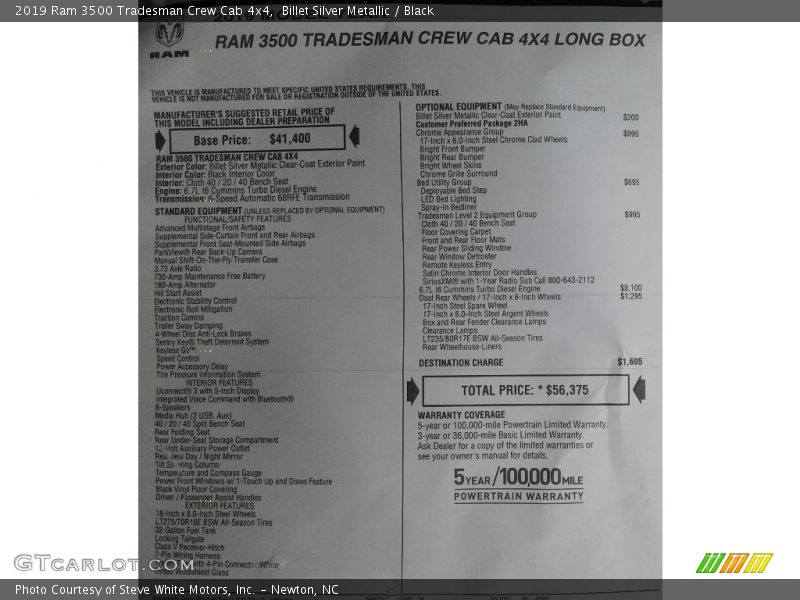  2019 3500 Tradesman Crew Cab 4x4 Window Sticker