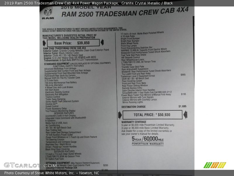  2019 2500 Tradesman Crew Cab 4x4 Power Wagon Package Window Sticker