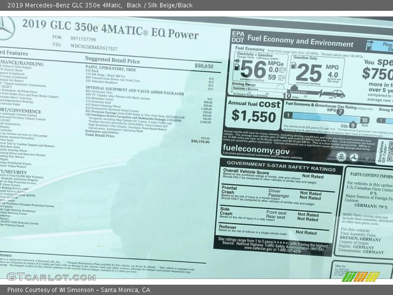 Black / Silk Beige/Black 2019 Mercedes-Benz GLC 350e 4Matic