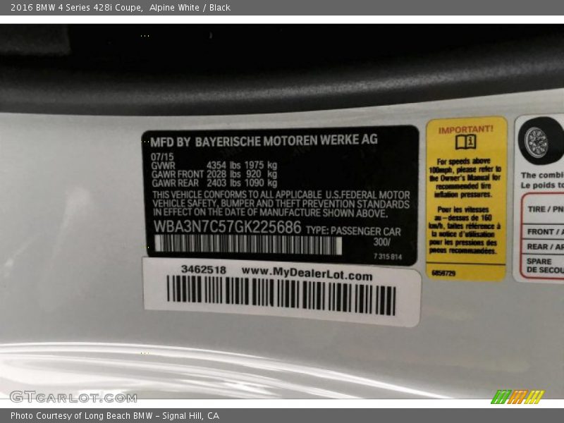 Alpine White / Black 2016 BMW 4 Series 428i Coupe