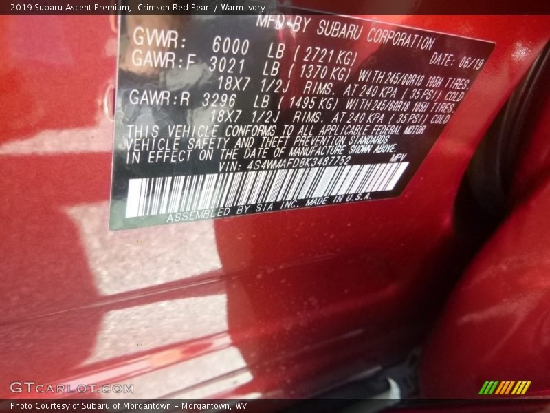 Crimson Red Pearl / Warm Ivory 2019 Subaru Ascent Premium