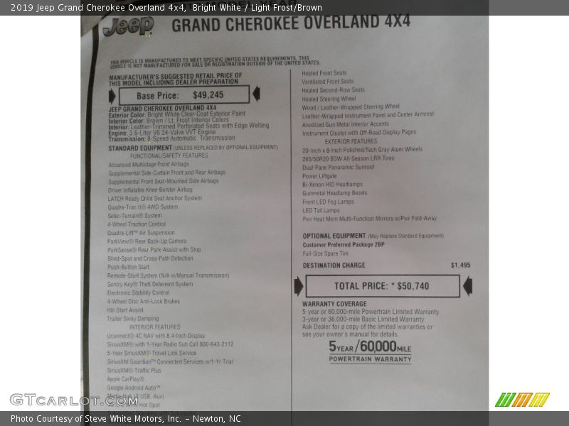 Bright White / Light Frost/Brown 2019 Jeep Grand Cherokee Overland 4x4