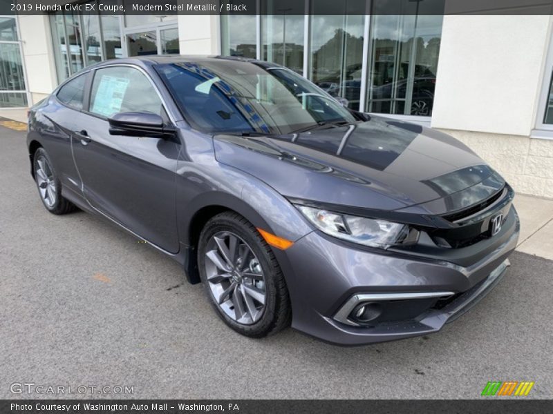 Modern Steel Metallic / Black 2019 Honda Civic EX Coupe