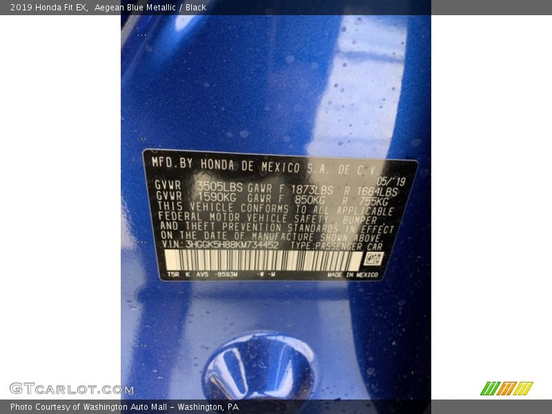 Aegean Blue Metallic / Black 2019 Honda Fit EX