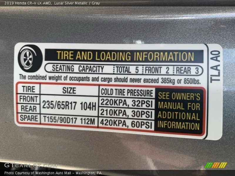 Lunar Silver Metallic / Gray 2019 Honda CR-V LX AWD