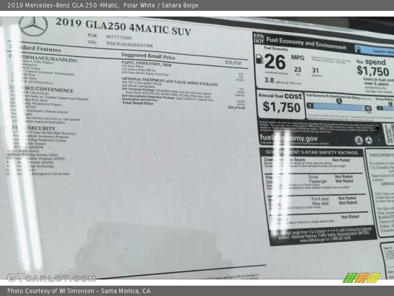 Polar White / Sahara Beige 2019 Mercedes-Benz GLA 250 4Matic