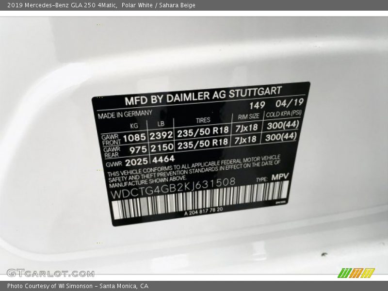 Polar White / Sahara Beige 2019 Mercedes-Benz GLA 250 4Matic