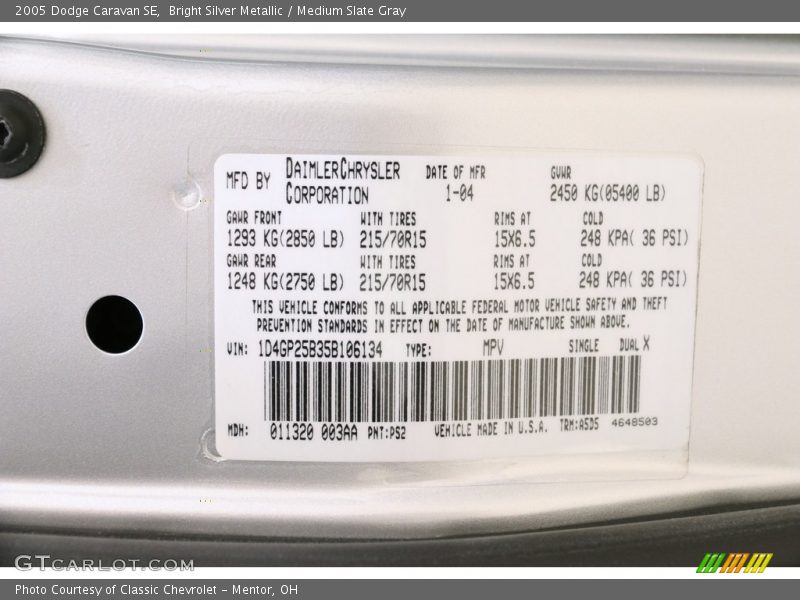 Bright Silver Metallic / Medium Slate Gray 2005 Dodge Caravan SE