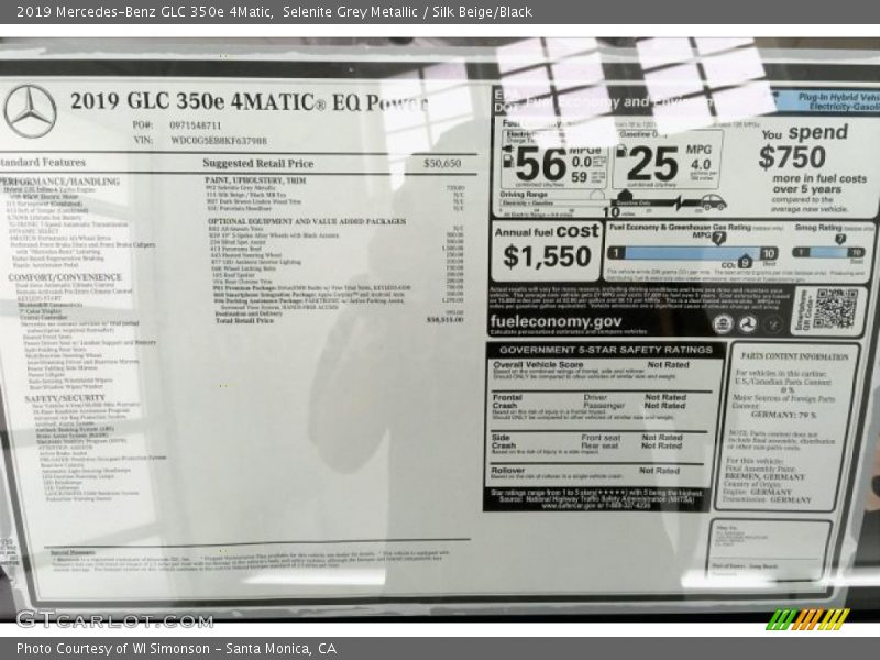 Selenite Grey Metallic / Silk Beige/Black 2019 Mercedes-Benz GLC 350e 4Matic