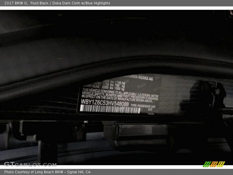 Fluid Black / Deka Dark Cloth w/Blue Highlights 2017 BMW i3