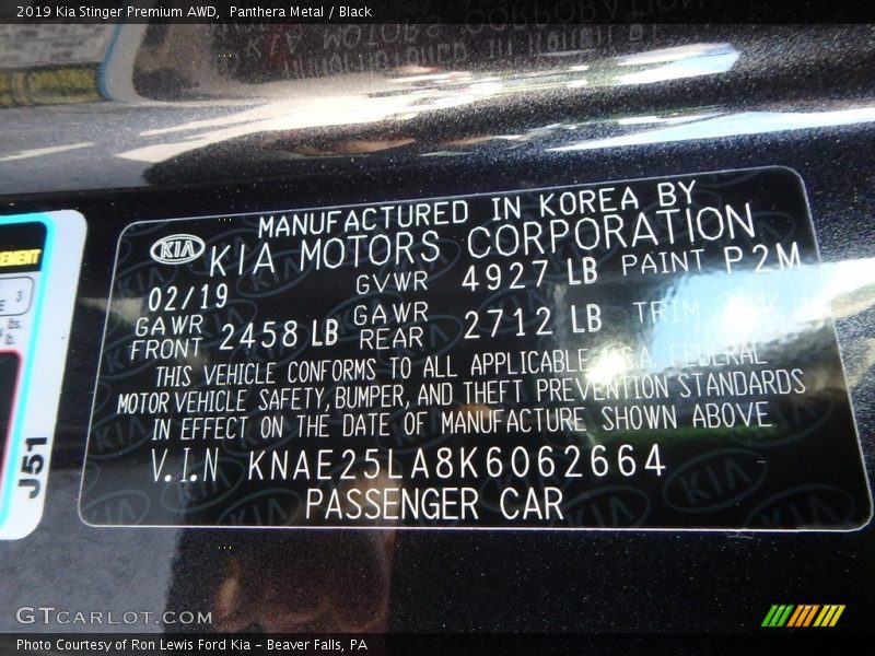 2019 Stinger Premium AWD Panthera Metal Color Code P2M