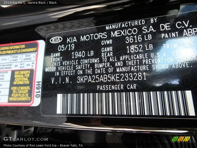 Aurora Black / Black 2019 Kia Rio S