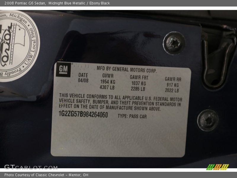 Midnight Blue Metallic / Ebony Black 2008 Pontiac G6 Sedan