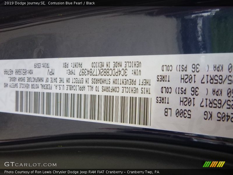 Contusion Blue Pearl / Black 2019 Dodge Journey SE