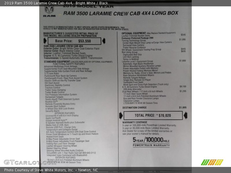Bright White / Black 2019 Ram 3500 Laramie Crew Cab 4x4