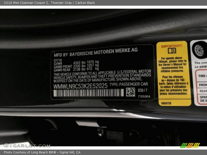 Thunder Gray / Carbon Black 2019 Mini Clubman Cooper S