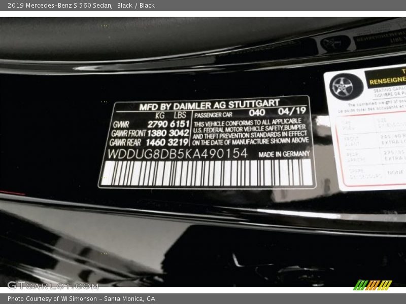 Black / Black 2019 Mercedes-Benz S 560 Sedan