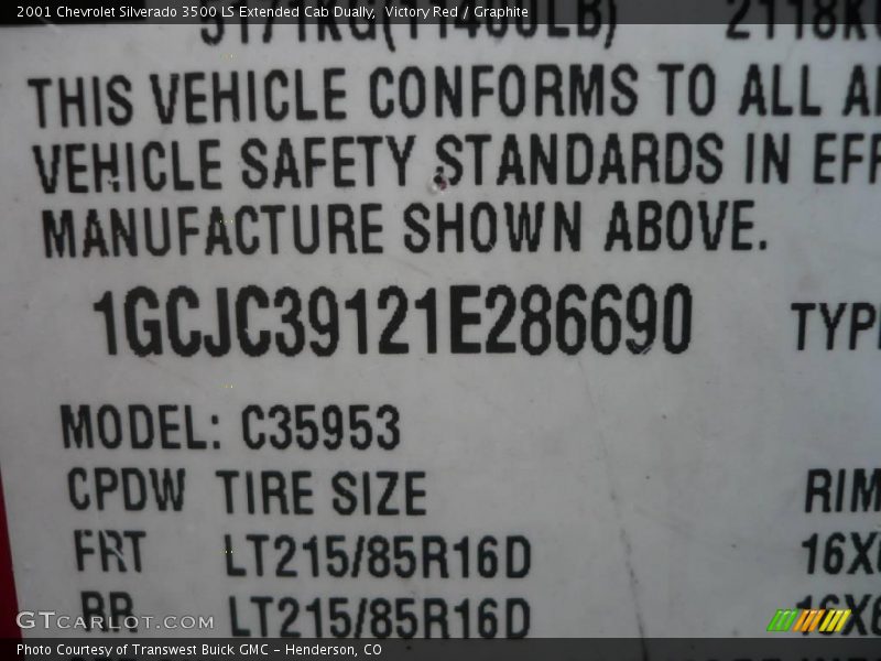 Victory Red / Graphite 2001 Chevrolet Silverado 3500 LS Extended Cab Dually