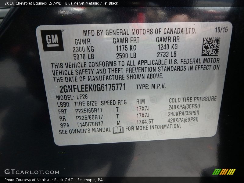 Blue Velvet Metallic / Jet Black 2016 Chevrolet Equinox LS AWD