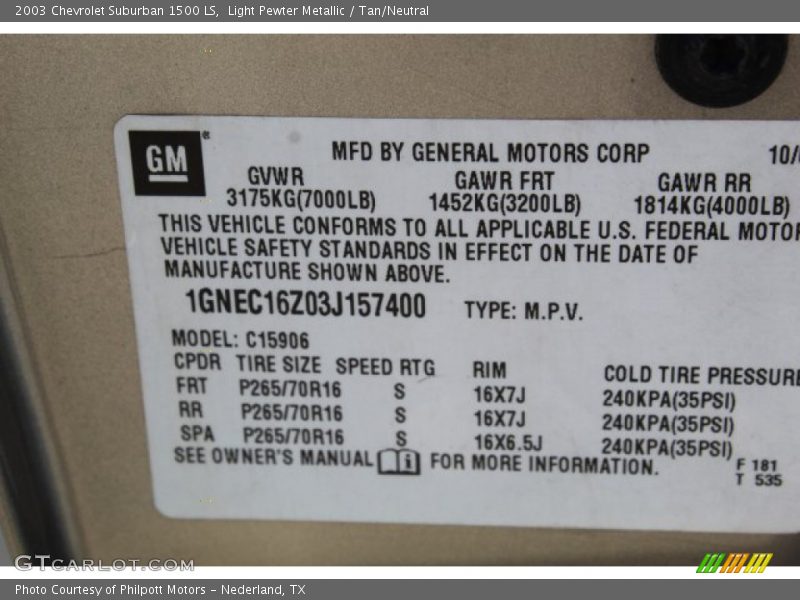 Light Pewter Metallic / Tan/Neutral 2003 Chevrolet Suburban 1500 LS