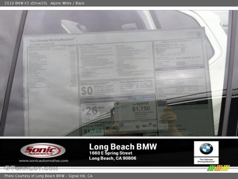 Alpine White / Black 2019 BMW X3 sDrive30i