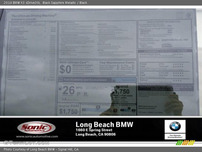 Black Sapphire Metallic / Black 2019 BMW X3 sDrive30i
