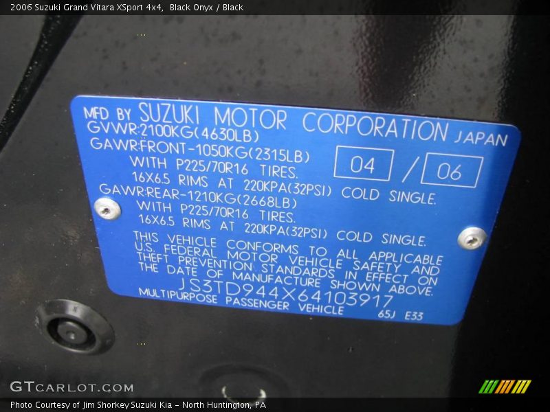 Black Onyx / Black 2006 Suzuki Grand Vitara XSport 4x4