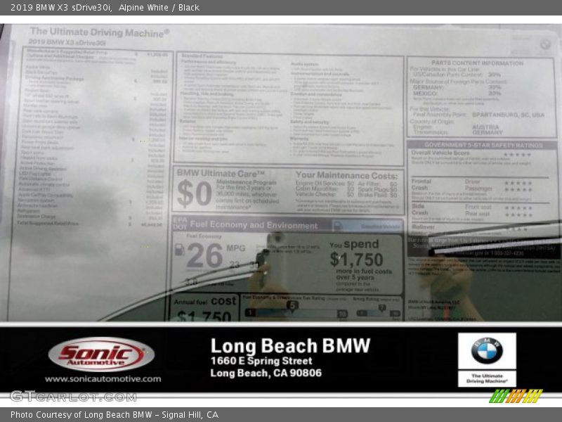 Alpine White / Black 2019 BMW X3 sDrive30i