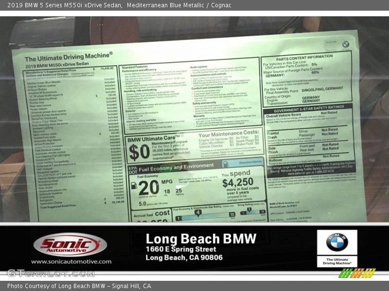 Mediterranean Blue Metallic / Cognac 2019 BMW 5 Series M550i xDrive Sedan