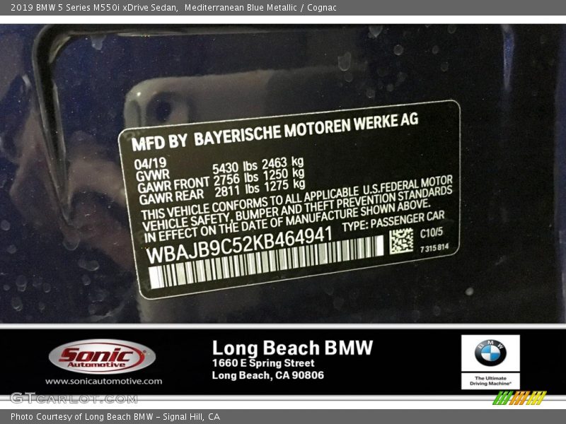 Mediterranean Blue Metallic / Cognac 2019 BMW 5 Series M550i xDrive Sedan