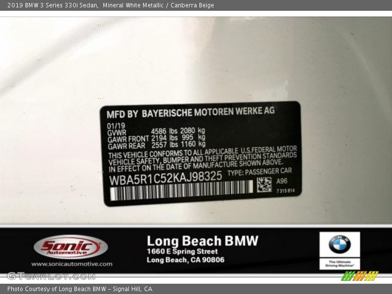Mineral White Metallic / Canberra Beige 2019 BMW 3 Series 330i Sedan
