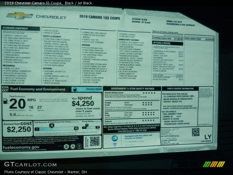  2019 Camaro SS Coupe Window Sticker