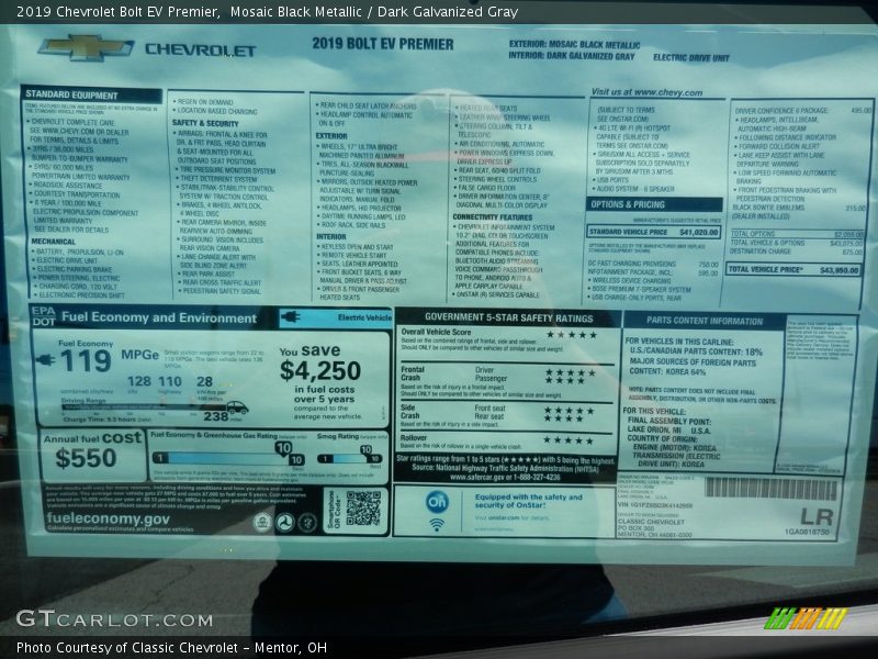  2019 Bolt EV Premier Window Sticker