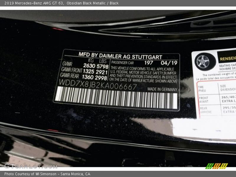 2019 AMG GT 63 Obsidian Black Metallic Color Code 197