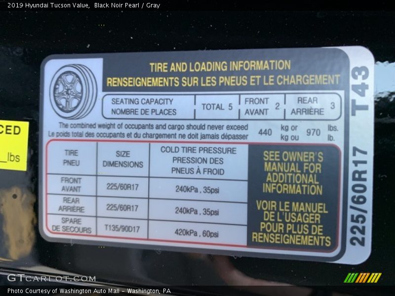 Black Noir Pearl / Gray 2019 Hyundai Tucson Value