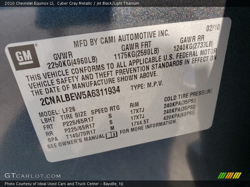 Cyber Gray Metallic / Jet Black/Light Titanium 2010 Chevrolet Equinox LS