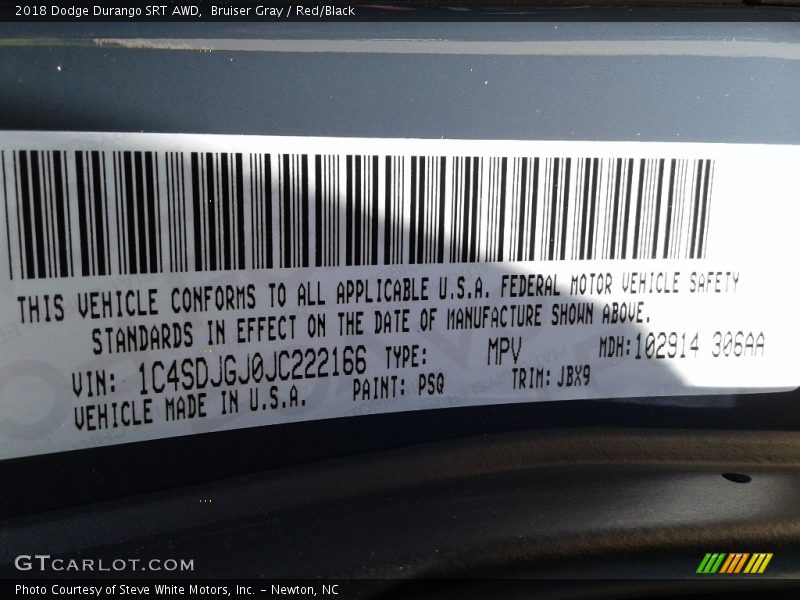 Bruiser Gray / Red/Black 2018 Dodge Durango SRT AWD