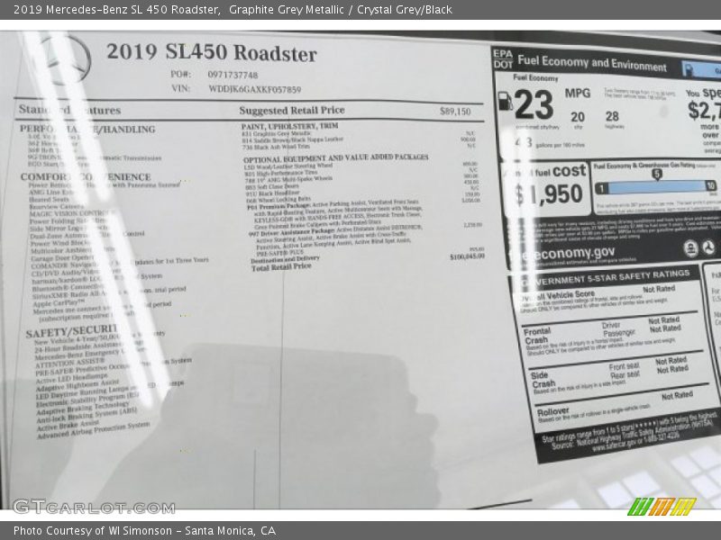  2019 SL 450 Roadster Window Sticker