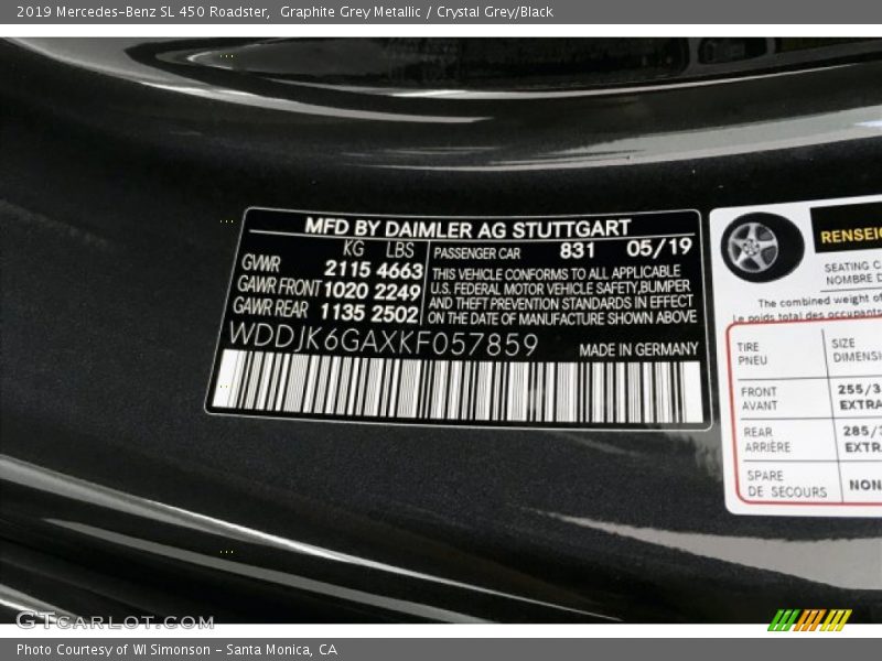2019 SL 450 Roadster Graphite Grey Metallic Color Code 831