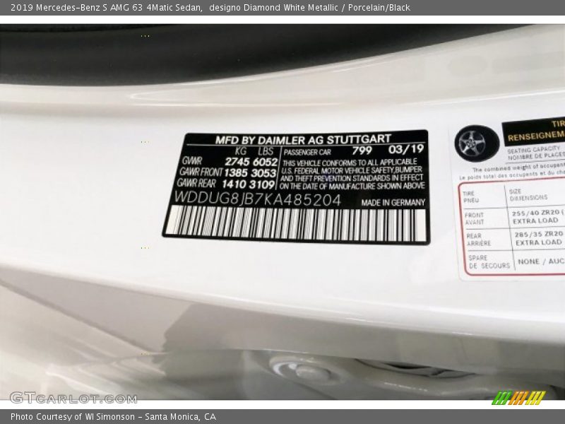 designo Diamond White Metallic / Porcelain/Black 2019 Mercedes-Benz S AMG 63 4Matic Sedan