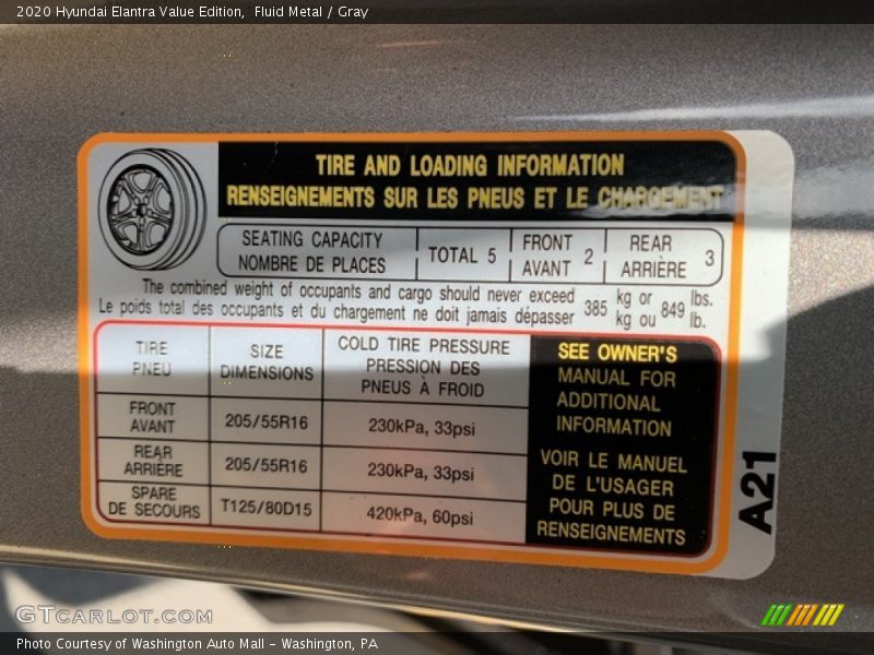 Fluid Metal / Gray 2020 Hyundai Elantra Value Edition