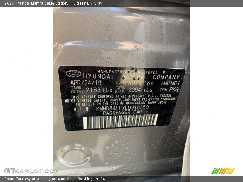 Fluid Metal / Gray 2020 Hyundai Elantra Value Edition