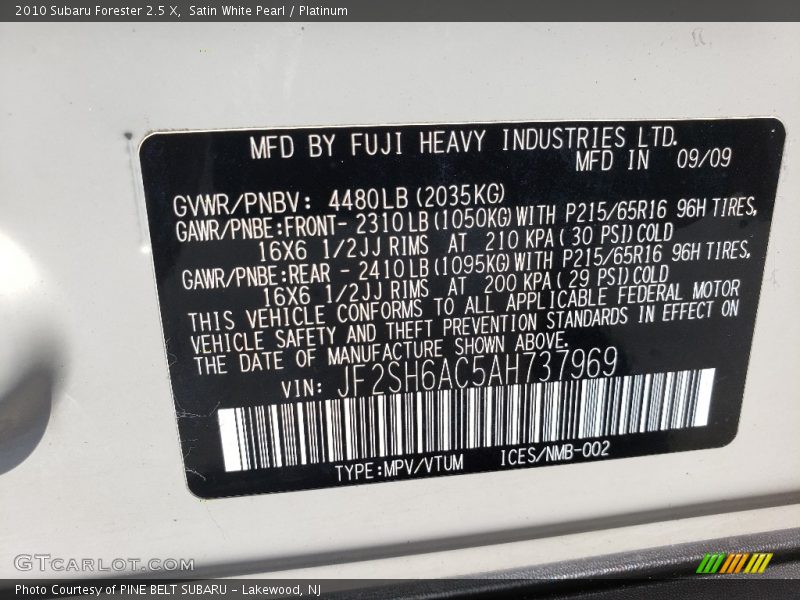 Satin White Pearl / Platinum 2010 Subaru Forester 2.5 X